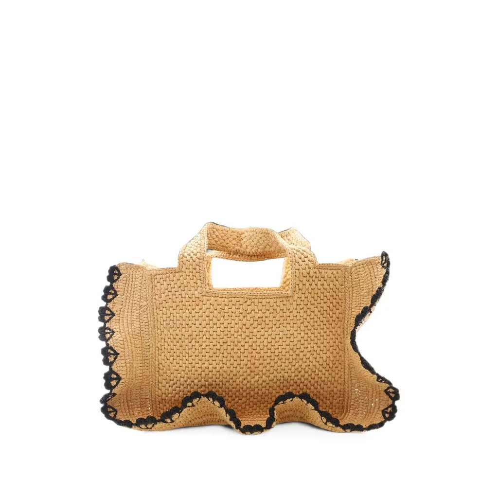Loewe Paulas Ibiza Small Ruffled Raffia Font Tote Beige Rattan Good - Back View