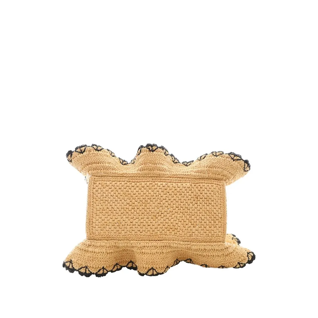 Loewe Paulas Ibiza Small Ruffled Raffia Font Tote Beige Rattan Good - Inside View