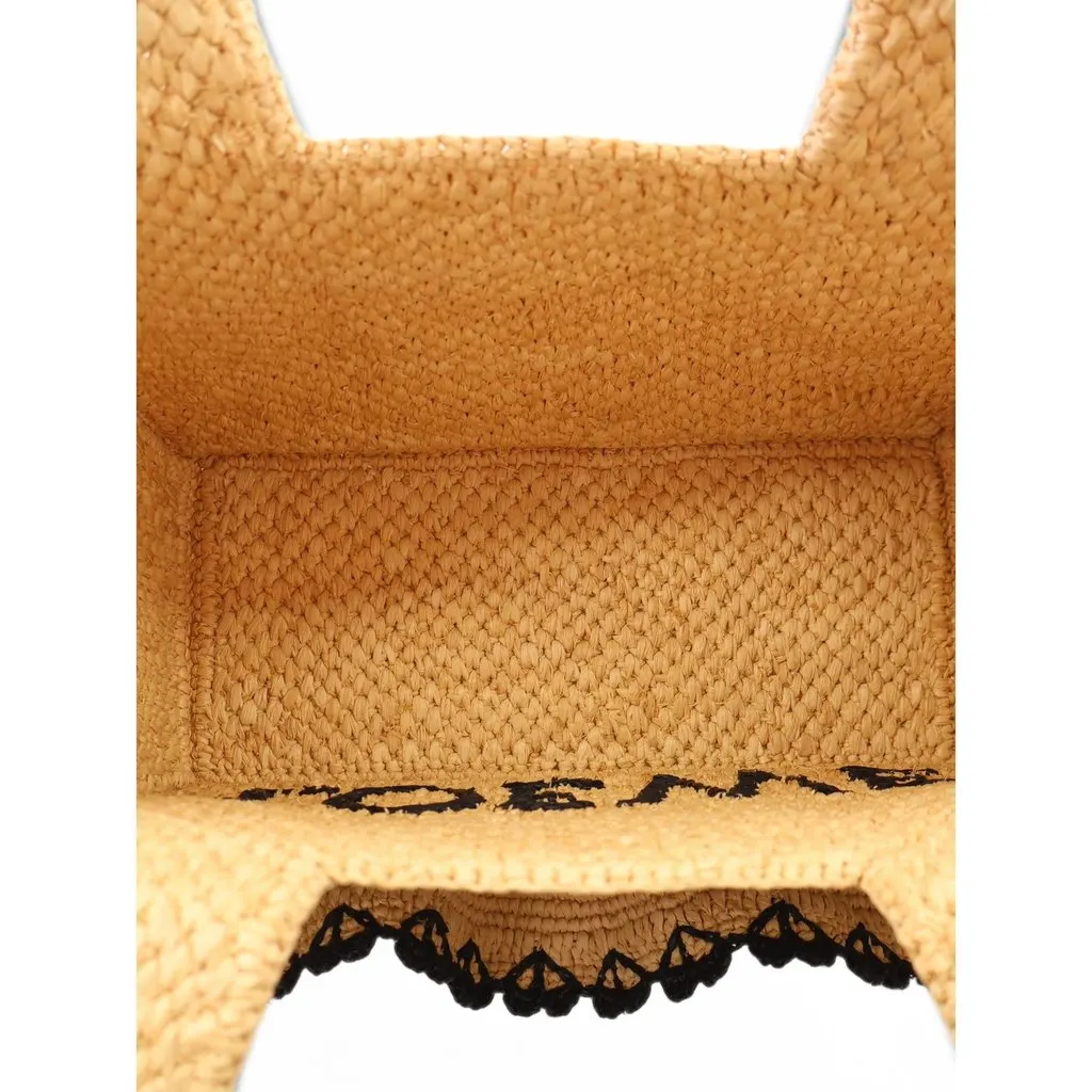 Loewe Paulas Ibiza Small Ruffled Raffia Font Tote Beige Rattan Good - Model View