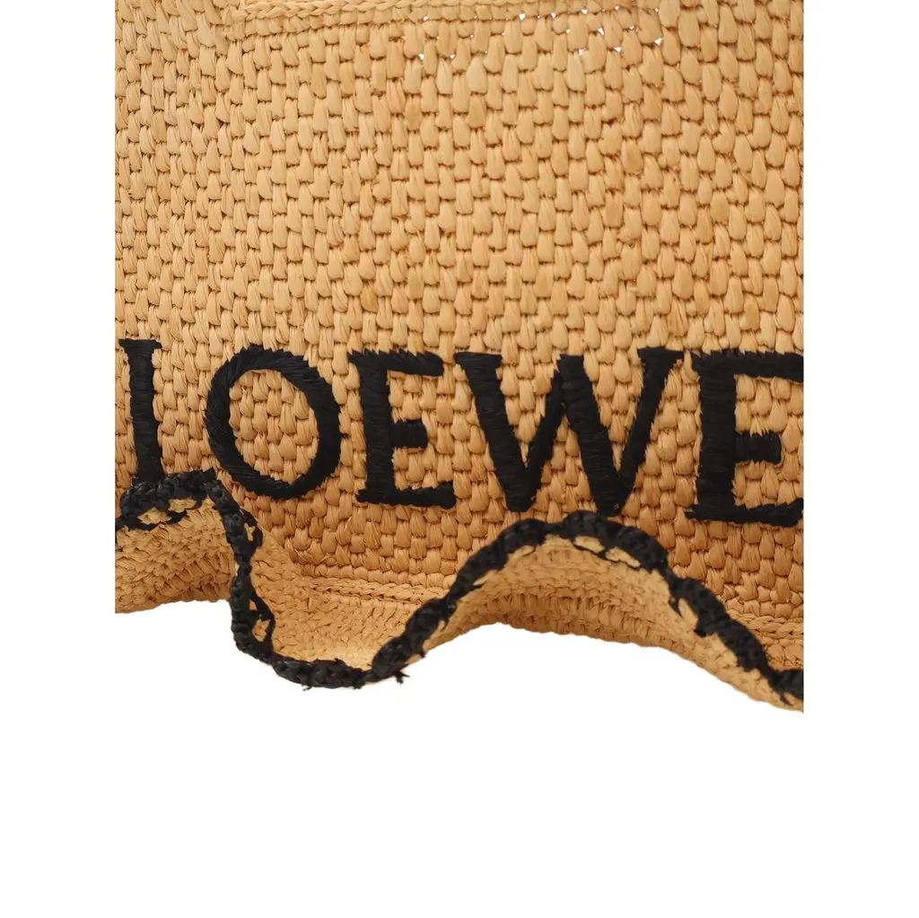 Loewe Paulas Ibiza Small Ruffled Raffia Font Tote Beige Rattan Good - Box View