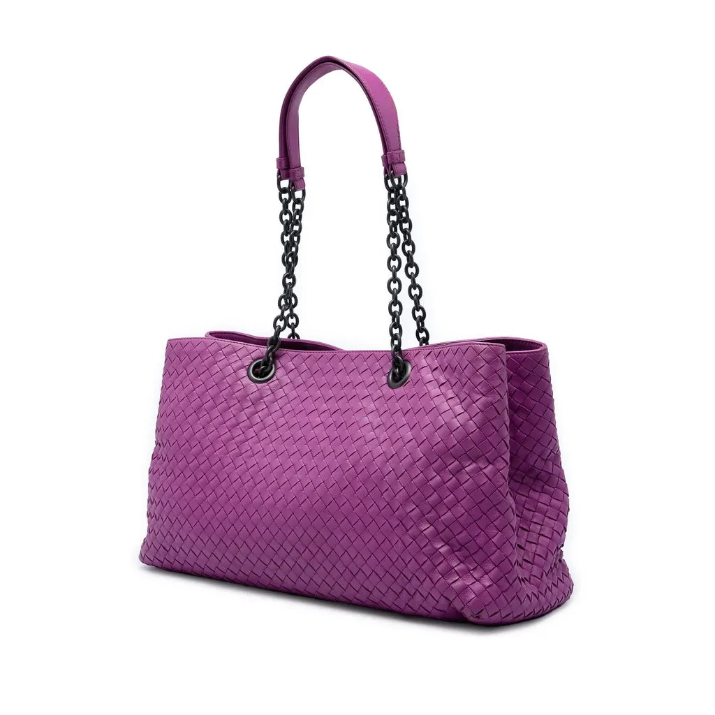 Bottega Veneta Large Nappa Intrecciato Double Chain Tote Purple Leather Very good - Back View