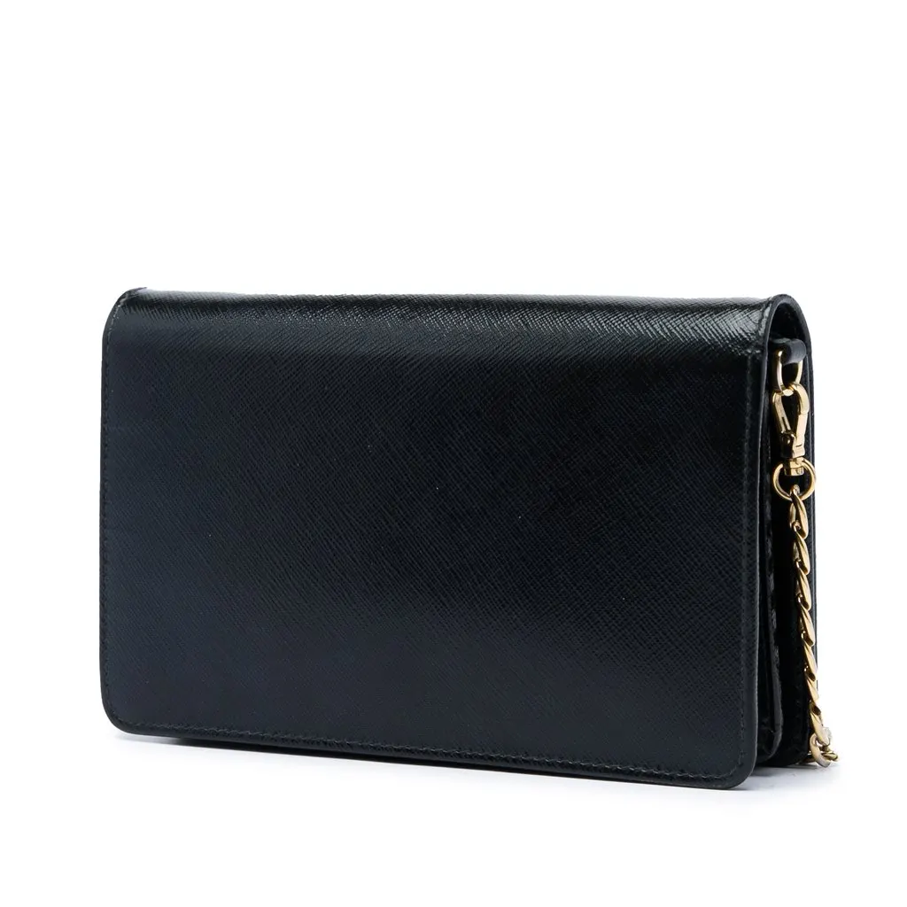 Prada Saffiano Vernice Flip Lock Wallet on Chain Clutch Black Leather Very good - Back View