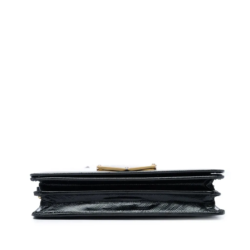 Prada Saffiano Vernice Flip Lock Wallet on Chain Clutch Black Leather Very good - Inside View