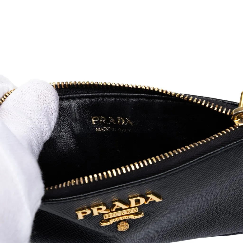 Prada Saffiano Coin and Card Holder Black Leather Very good - Box View