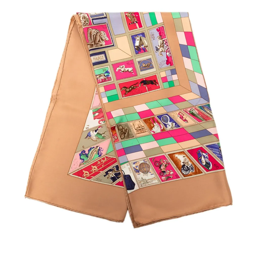 Hermès Correspondance Silk Scarf 90 Brown Very good - Front View
