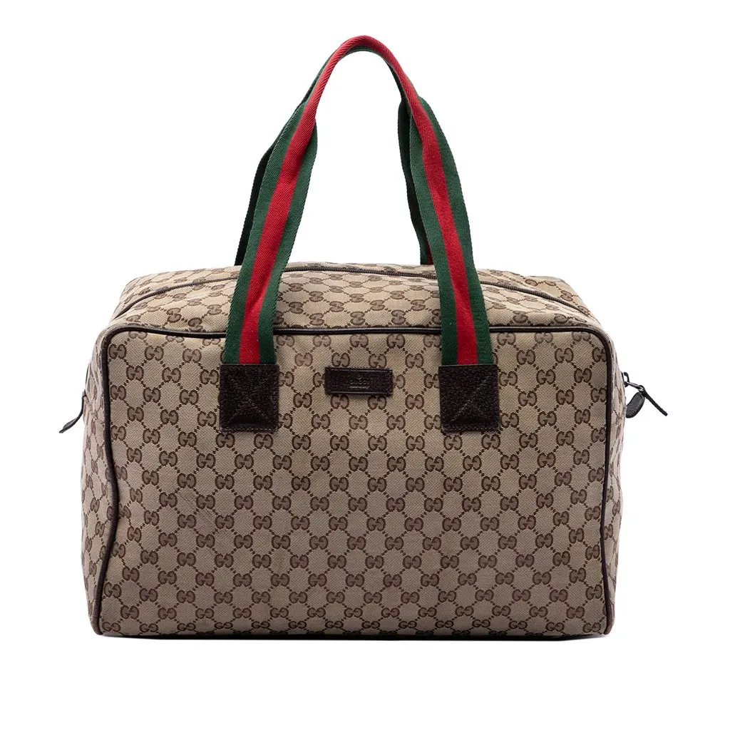 Gucci GG Canvas Web Duffle Bag Beige Canvas Good - Front View