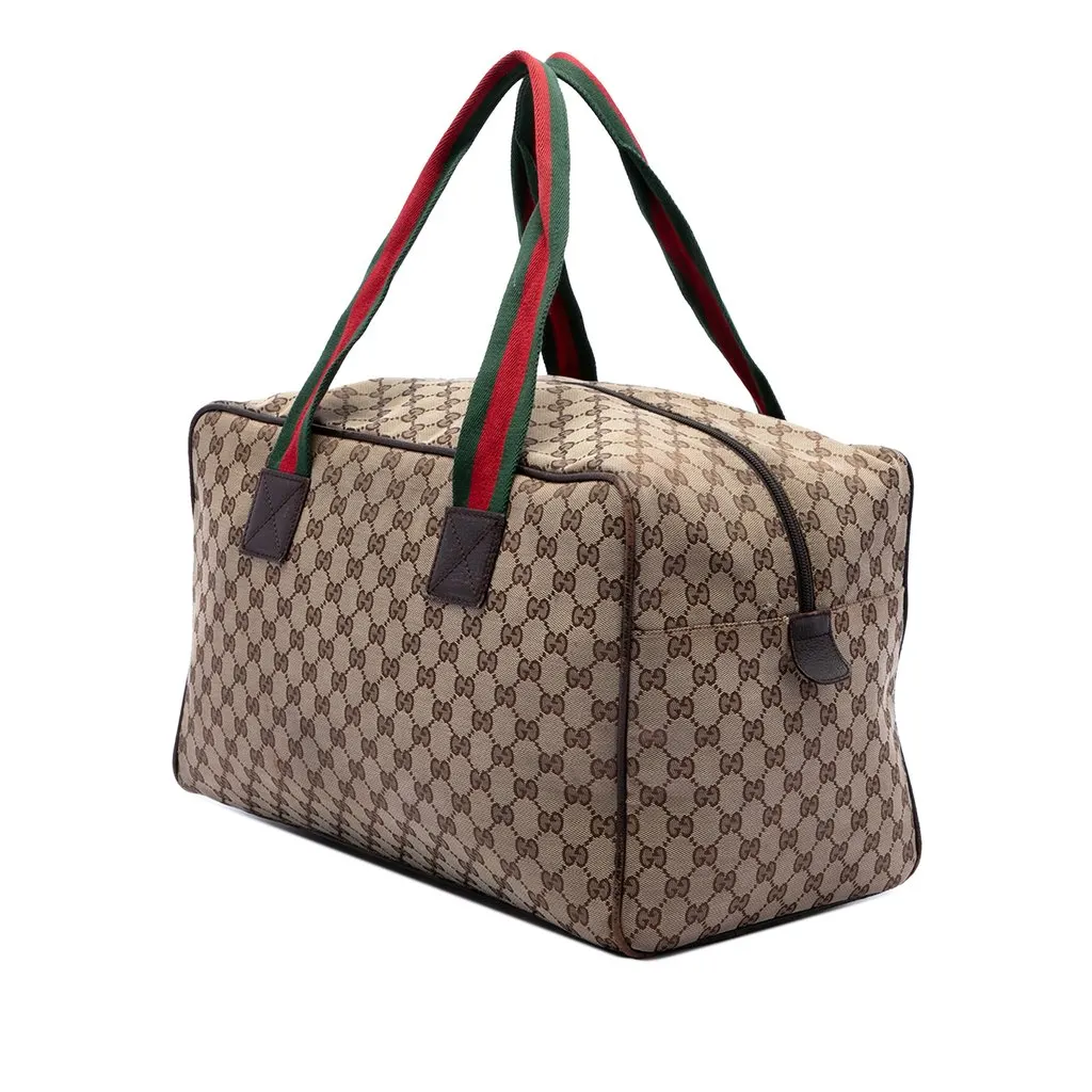 Gucci GG Canvas Web Duffle Bag Beige Canvas Good - Back View