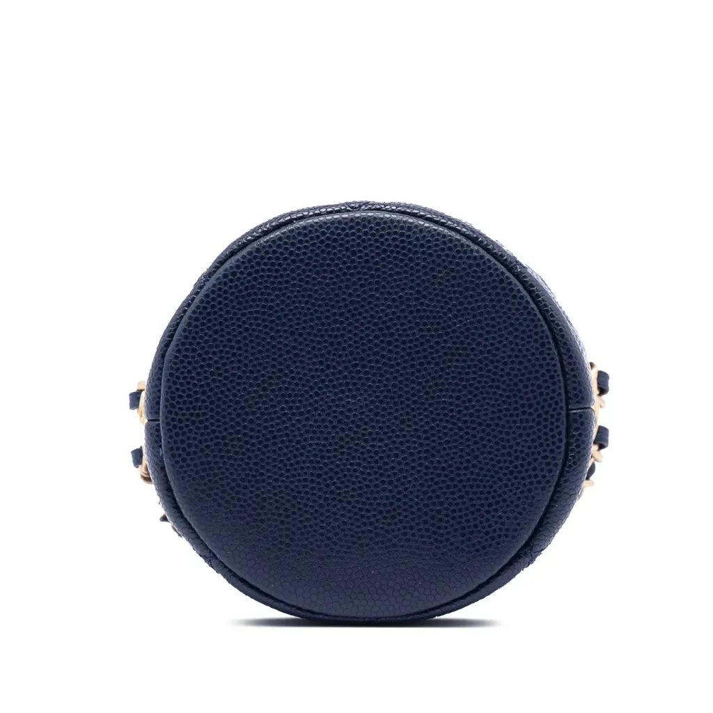 Chanel Mini Quilted Caviar Medallion Charms Drawstring Bucket Bag Blue Leather Very good - Inside View