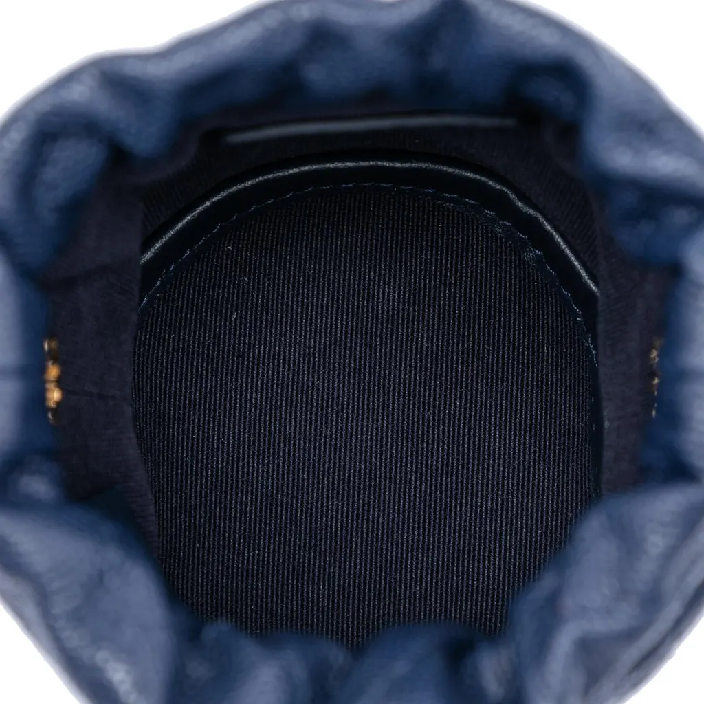 Chanel Mini Quilted Caviar Medallion Charms Drawstring Bucket Bag Blue Leather Very good - Model View