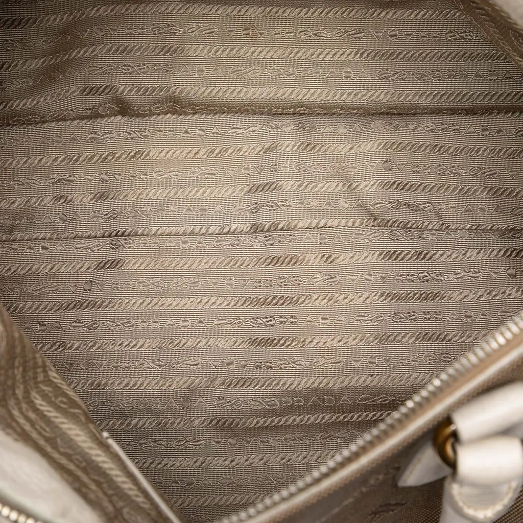 Prada Vitello Daino Trimmed Canvas Canapa Logo Satchel Brown Canvas Good - Model View