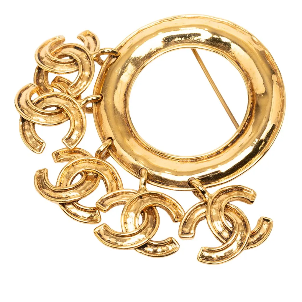 Chanel CC Gold Plated Five Charm Ring Brooch Gold Metal Very good - Front View