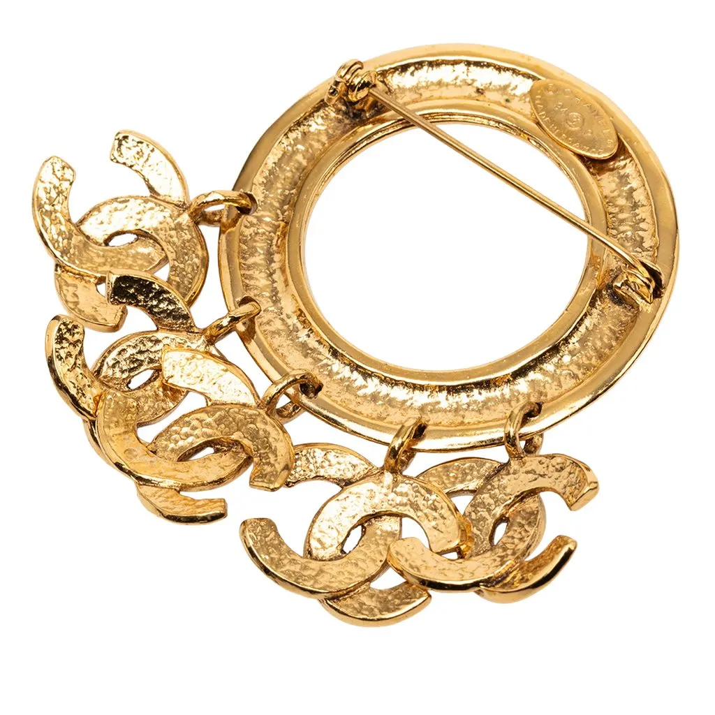 Chanel CC Gold Plated Five Charm Ring Brooch Gold Metal Very good - Back View