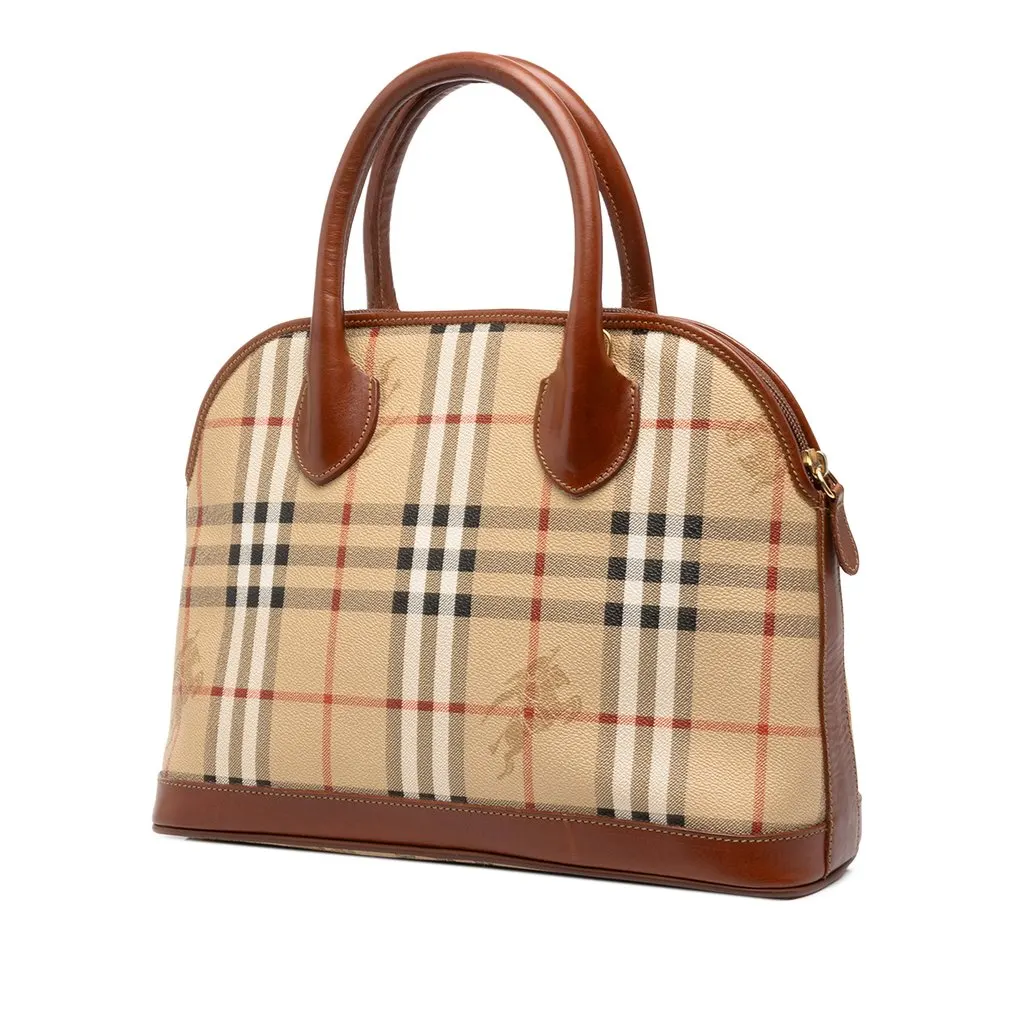Burberry Haymarket Check Coated Canvas Dome Satchel Beige Canvas Good - Back View