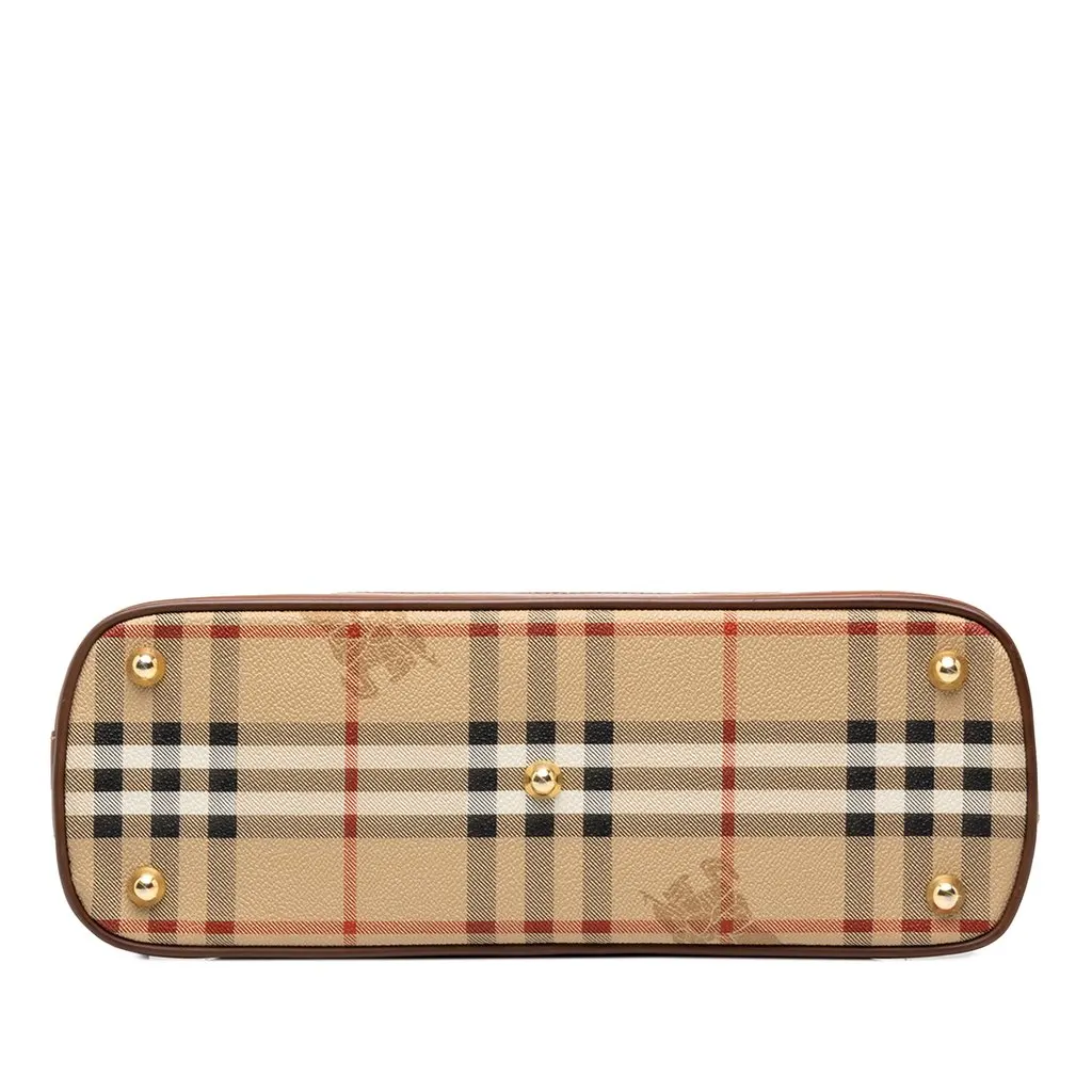 Burberry Haymarket Check Coated Canvas Dome Satchel Beige Canvas Good - Inside View