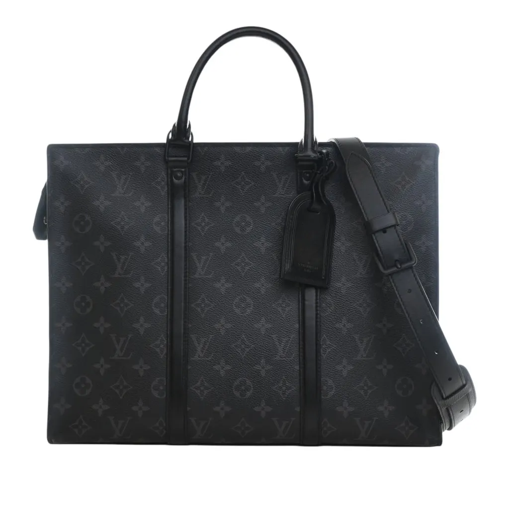 Louis Vuitton Monogram Eclipse Sac Plat Horizontal Zipper Black Very good - Front View