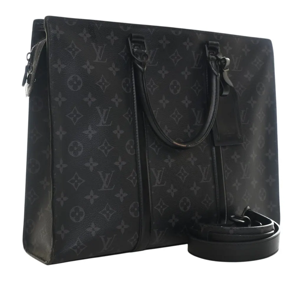 Louis Vuitton Monogram Eclipse Sac Plat Horizontal Zipper Black Very good - Back View