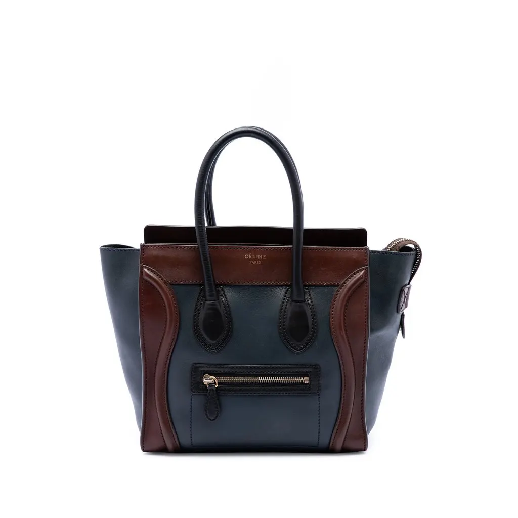 Celine Mini Tricolor Leather Luggage Tote Blue Leather Very good - Front View