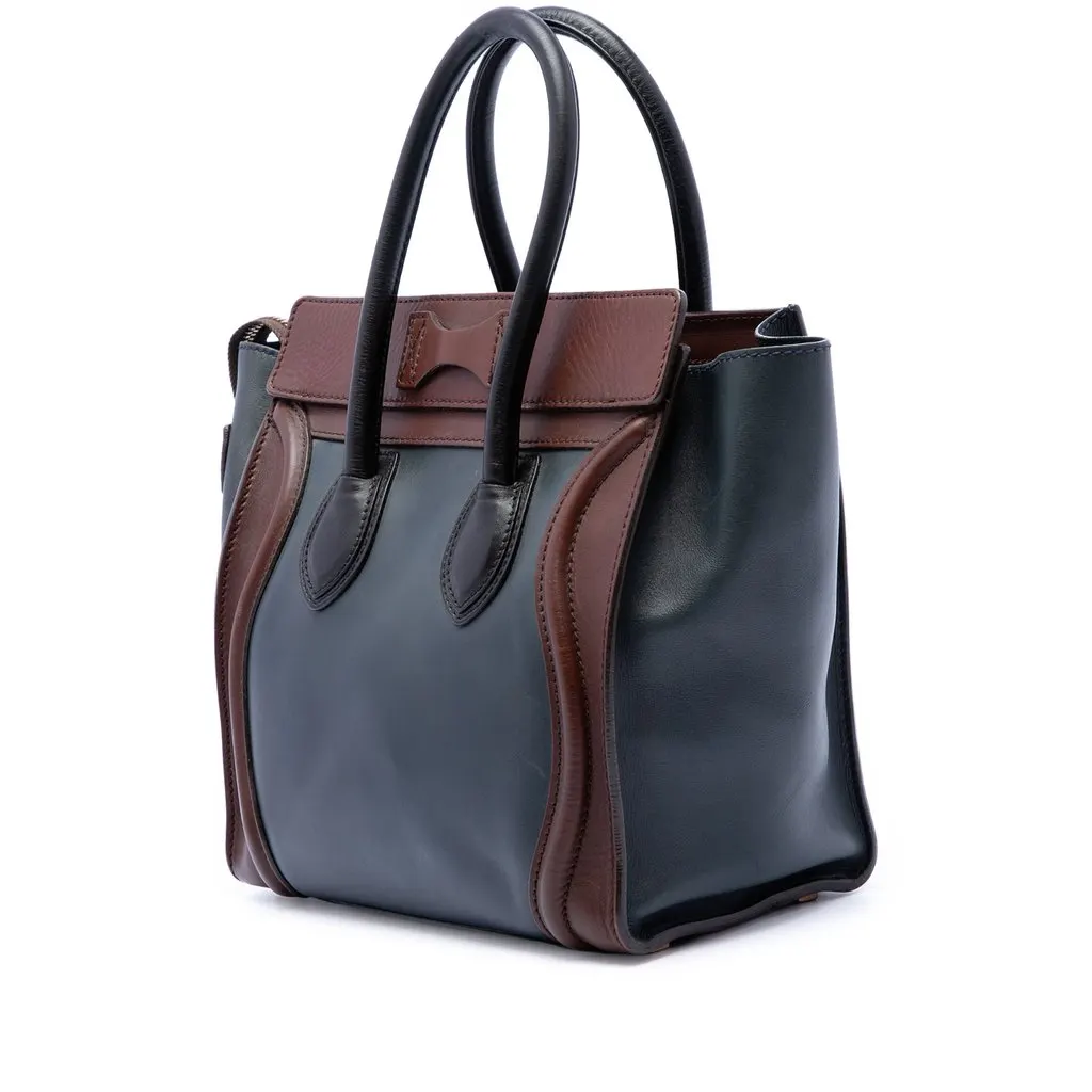 Celine Mini Tricolor Leather Luggage Tote Blue Leather Very good - Back View
