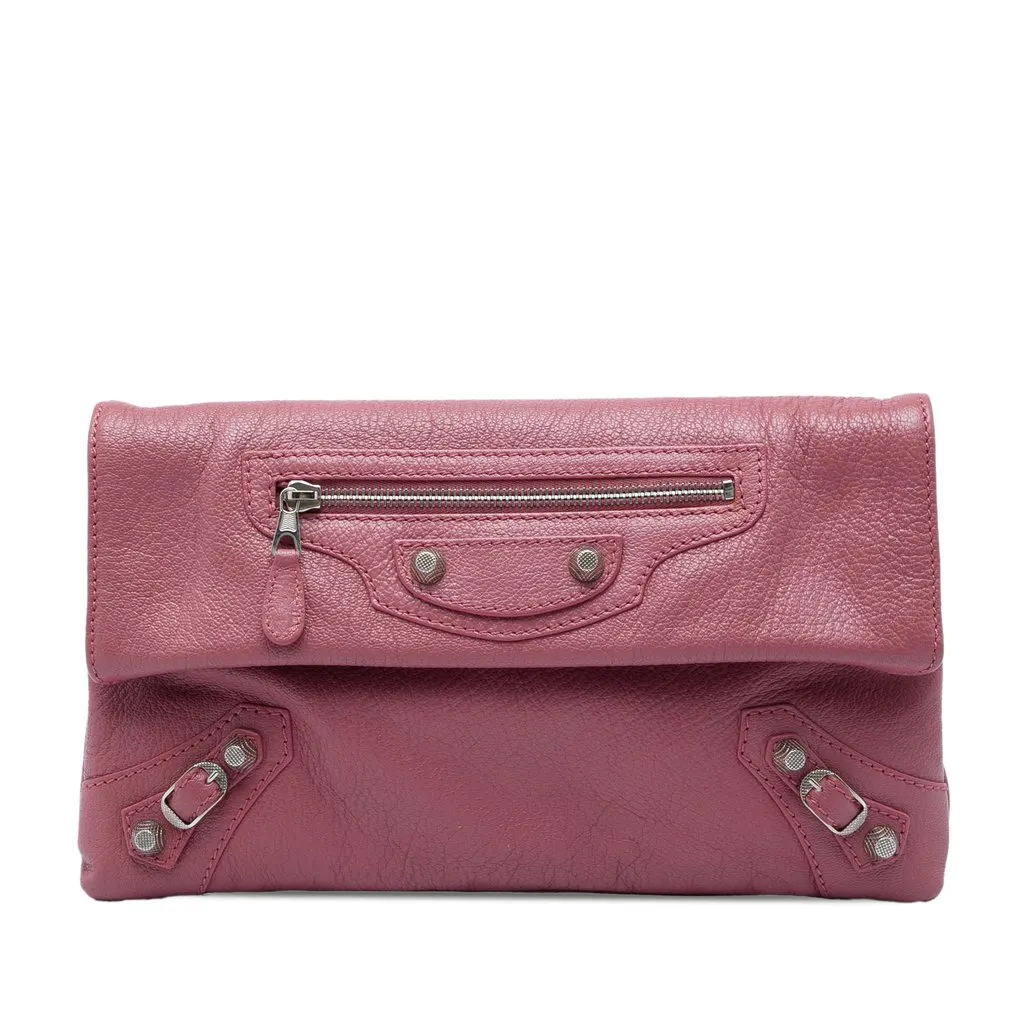 Balenciaga Goatskin Motocross Giant 12 Envelope Clutch Pink Leather Good - Front View