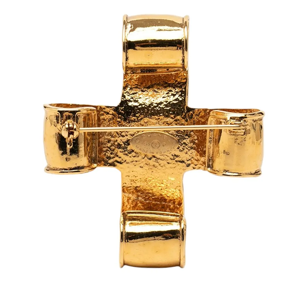 Chanel CC Gold Plated Ribbon Cross Brooch Gold Metal Very good - Back View