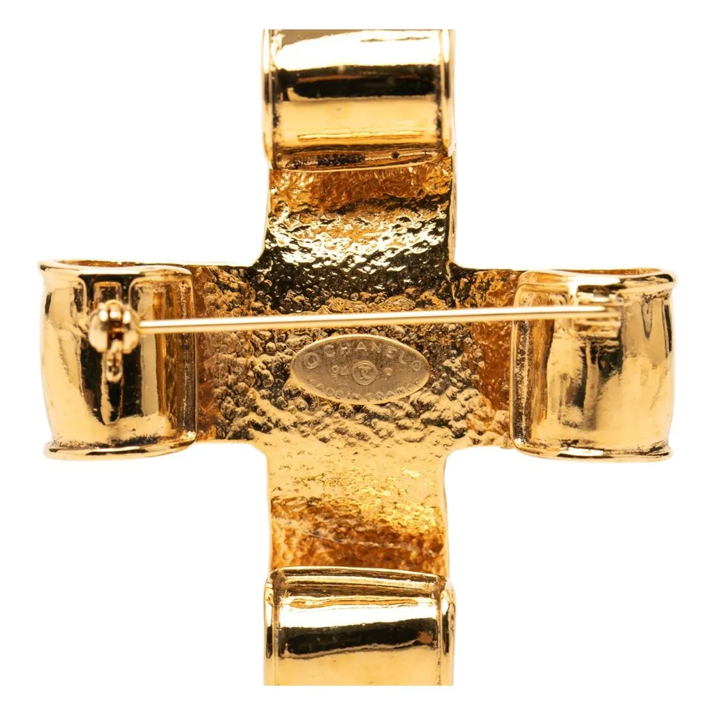 Chanel CC Gold Plated Ribbon Cross Brooch Gold Metal Very good - Inside View