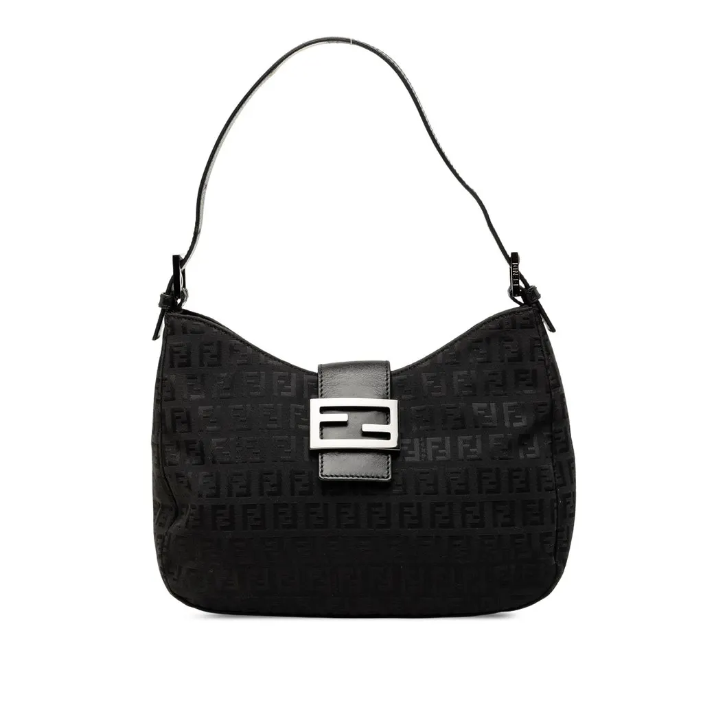 Fendi Zucchino Canvas Shoulder Bag Black Canvas Very good - Front View