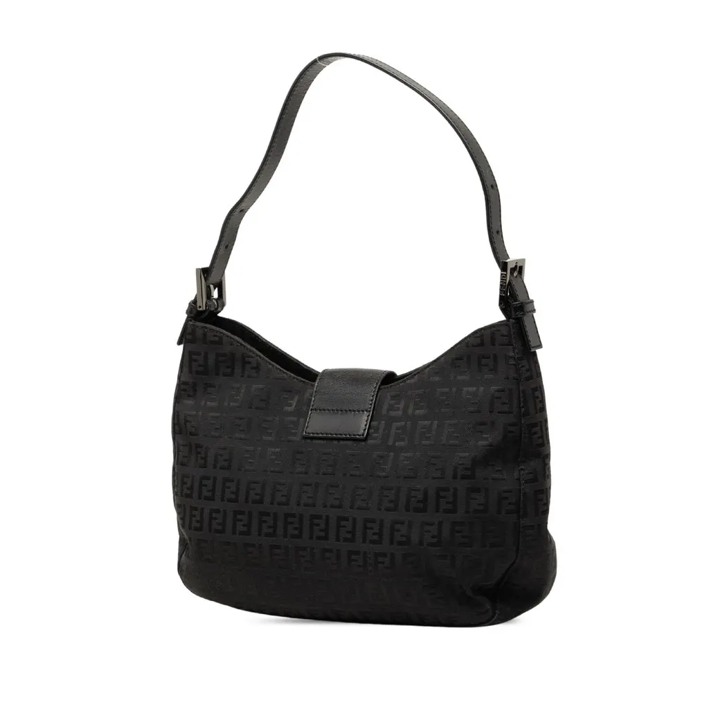 Fendi Zucchino Canvas Shoulder Bag Black Canvas Very good - Back View