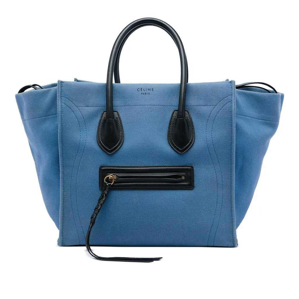 Celine Medium Denim Phantom Luggage Tote Blue Denim Very good - Front View