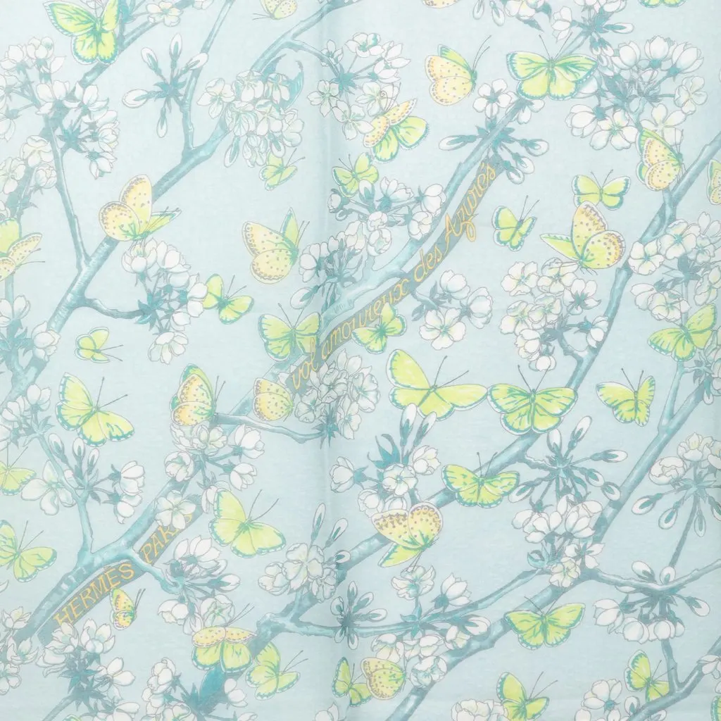 Hermès Vol Amoureux des Azures Silk Scarf 90 Blue Never worn - Back View