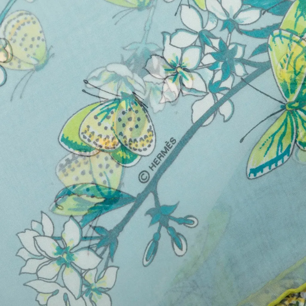Hermès Vol Amoureux des Azures Silk Scarf 90 Blue Never worn - Inside View