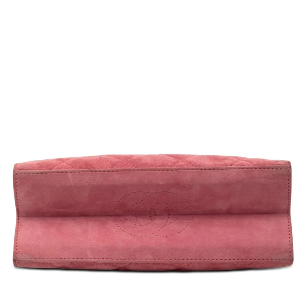 Chanel CC Quilted Suede Kiss Lock Handbag Pink Leather Very good - Inside View