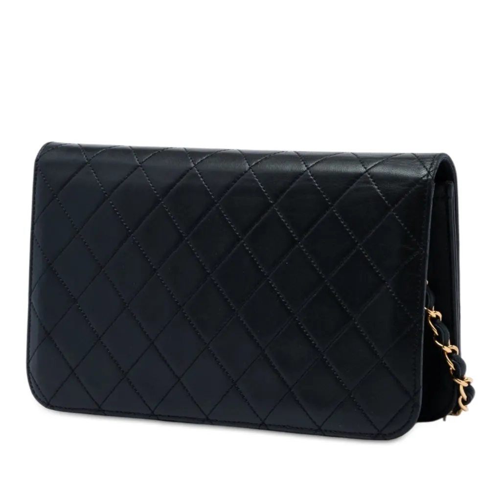 Chanel CC Quilted Lambskin Full Single Flap Black Leather Very good - Back View