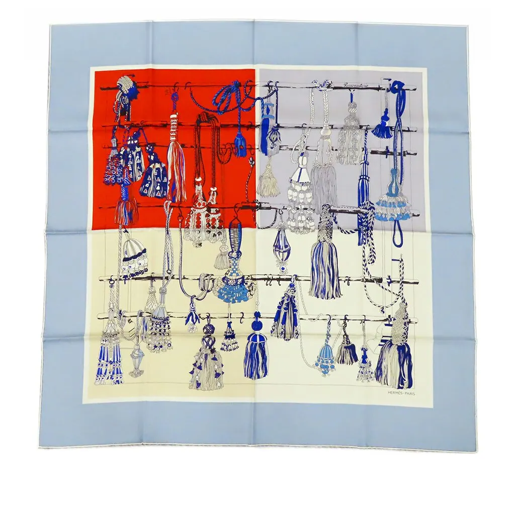 Hermès Passementerie Quadri Silk Scarf 90 Blue Never worn - Front View