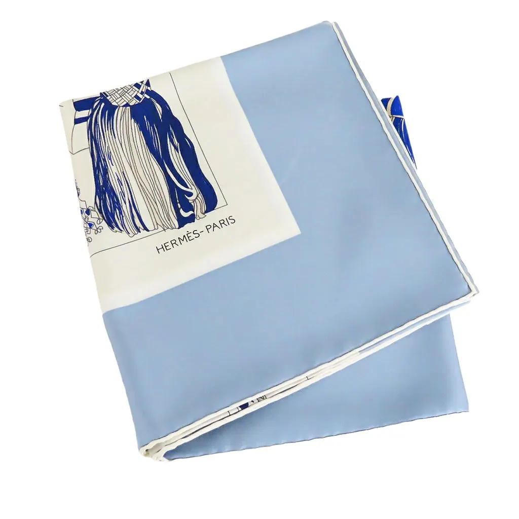 Hermès Passementerie Quadri Silk Scarf 90 Blue Never worn - Back View