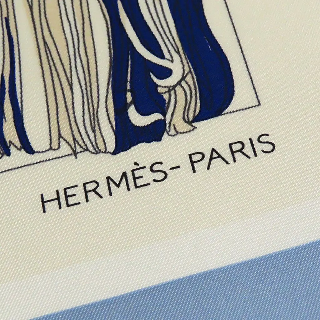 Hermès Passementerie Quadri Silk Scarf 90 Blue Never worn - Model View