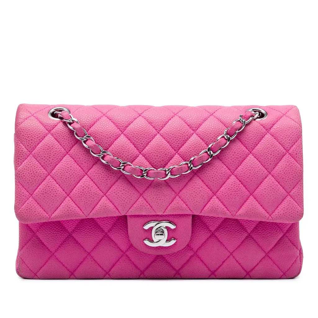 Chanel Medium Classic Caviar Double Flap Pink Leather Very good - Front View