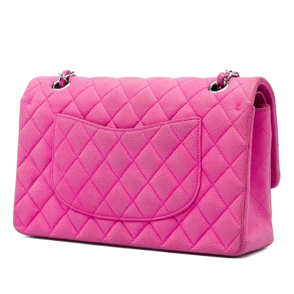 Chanel Medium Classic Caviar Double Flap Pink Leather Very good - Back View