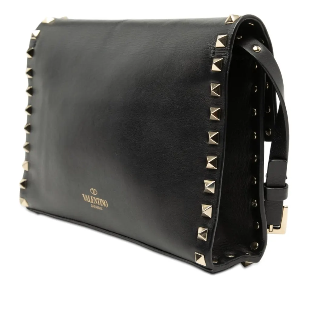 Valentino Small Leather Rockstud Flap Crossbody Black Leather Very good - Back View