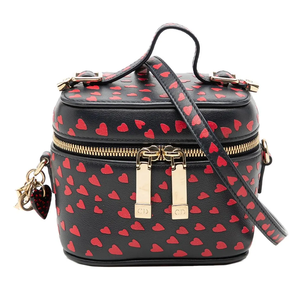 Dior Micro Lambskin Heart Print Lady Dior Vanity Case Blue Leather Very good - Front View
