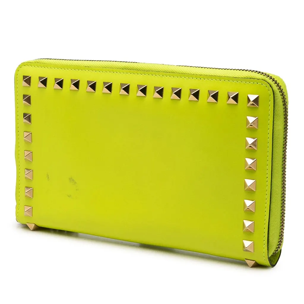 Valentino Leather Rockstud Zip Around Wallet Yellow Leather Very good - Back View