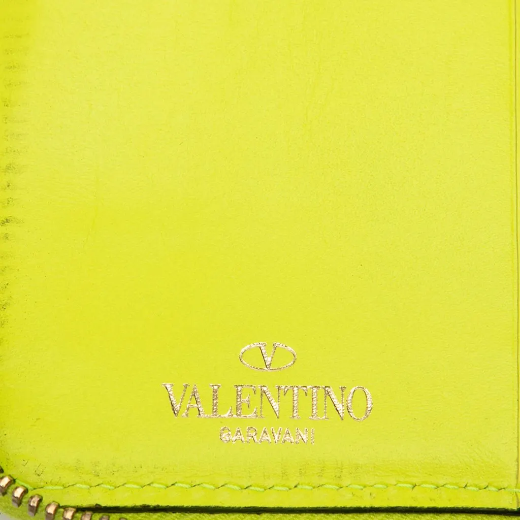 Valentino Leather Rockstud Zip Around Wallet Yellow Leather Very good - Box View