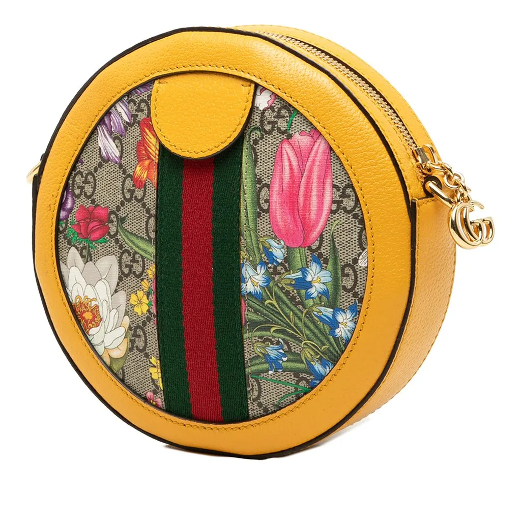 Gucci Mini GG Supreme Flora Web Ophidia Round Crossbody Beige Very good - Back View