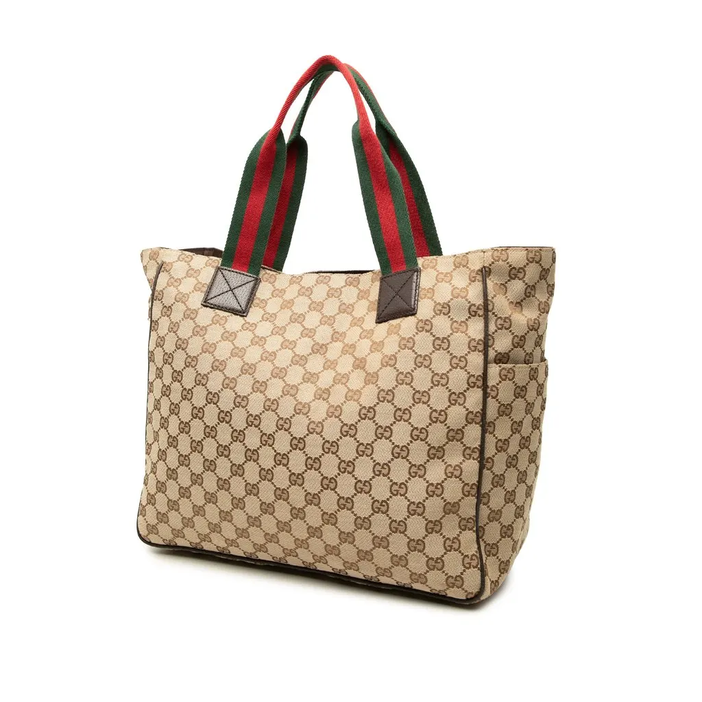 Gucci GG Canvas Web Double Pockets Tote Beige Canvas Very good - Back View