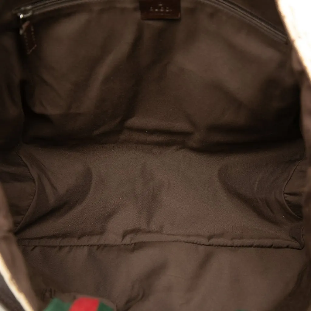 Gucci GG Canvas Web Double Pockets Tote Beige Canvas Very good - Model View