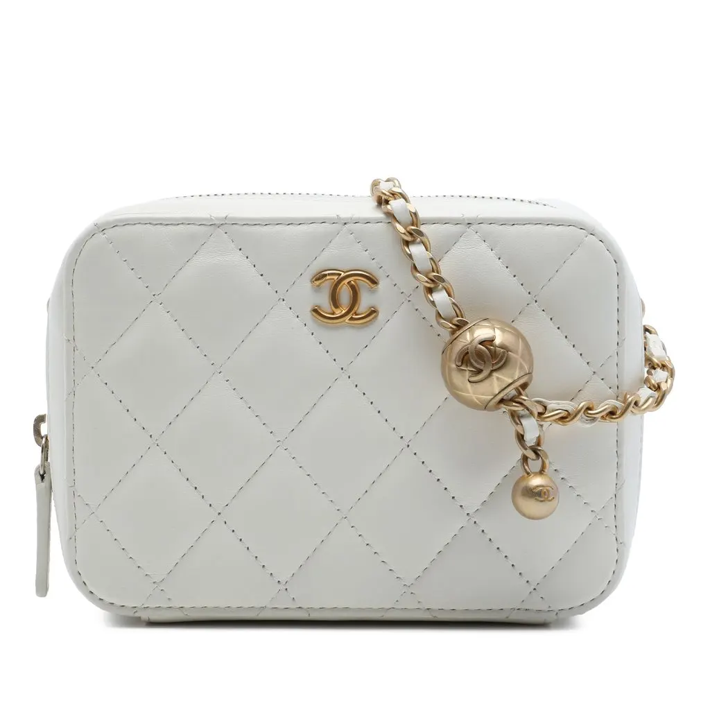 Chanel CC Quilted Lambskin Pearl Crush Camera Bag White Leather Very good - Front View