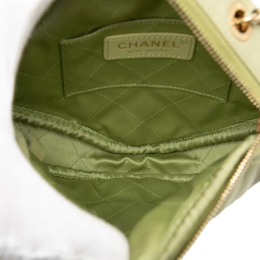 Chanel CC Quilted Lambskin Diamond Clutch with Chain Green Leather Good - Model View