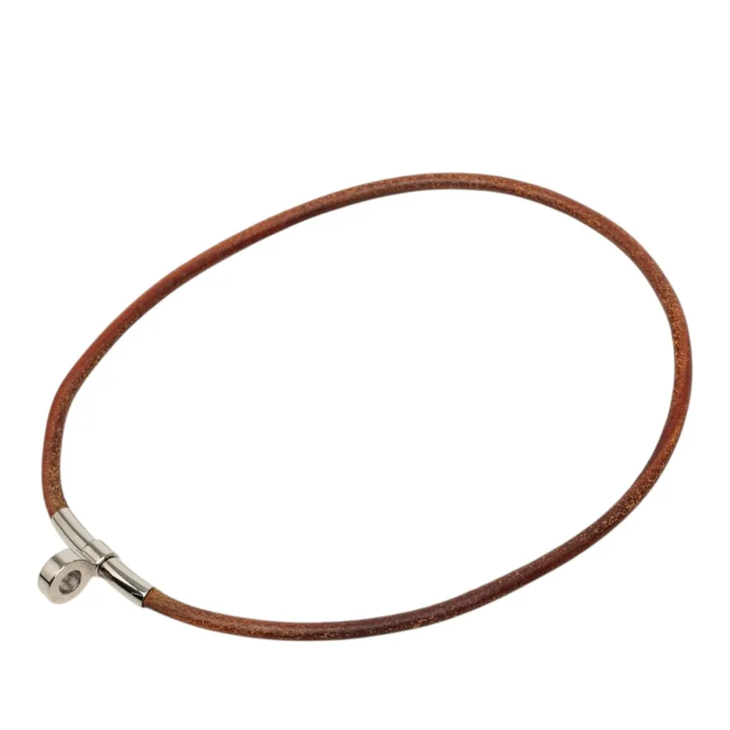 Hermès Leather Kite Choker Necklace Brown Leather Very good - Front View