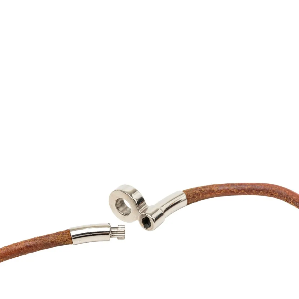 Hermès Leather Kite Choker Necklace Brown Leather Very good - Model View