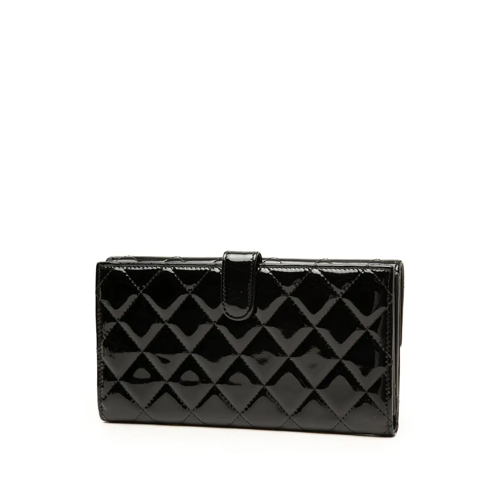 Chanel CC Quilted Patent Brilliant Continental Wallet Black Leather Very good - Back View