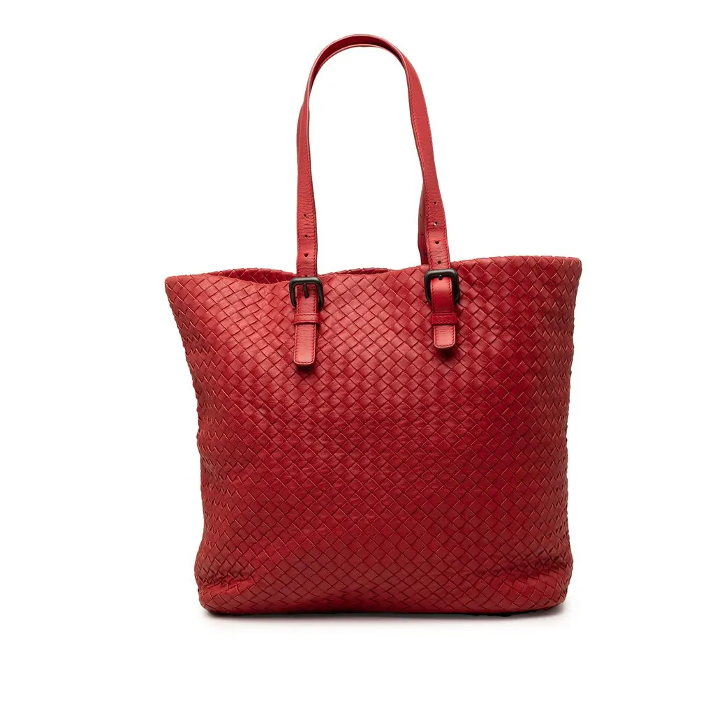 Bottega Veneta Nappa Intrecciato Tote Red Leather Very good - Front View